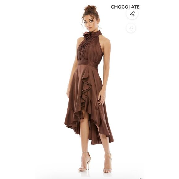 Mac Duggal Dresses & Skirts - Mac Duggal Halter Neck Flower Detail Ruffled Midi Dress Size S $398